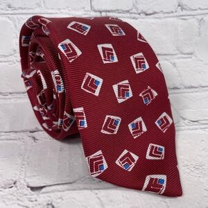 Kiton Napoli Burgundy Red Geometric Print Silk Tie
